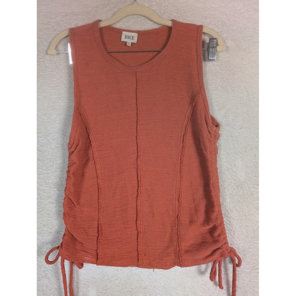 BKE Tank Top Women's Medium Orange Side Cinch Ties Raw Seams Textured Knit